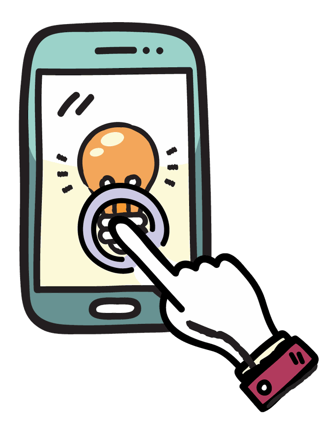 Gezeichnetes Smartphone, ein Finger tippt auf das Display