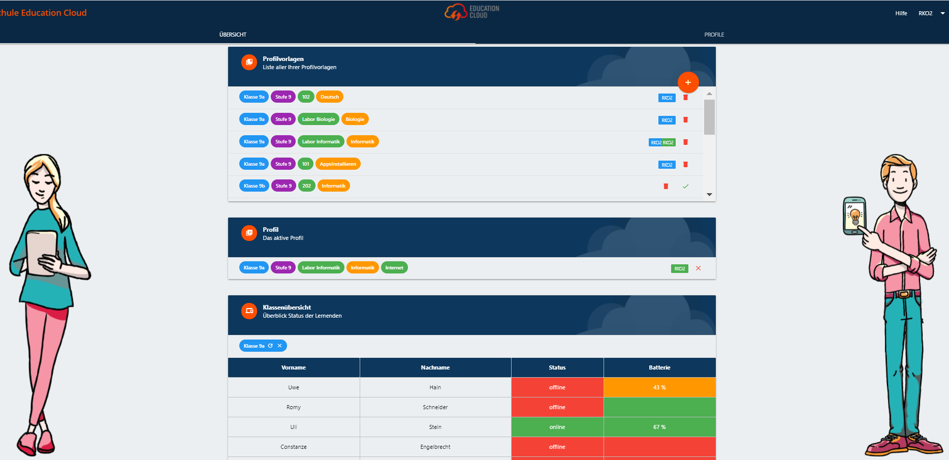 EDU Control Oberfläche Hauptseite