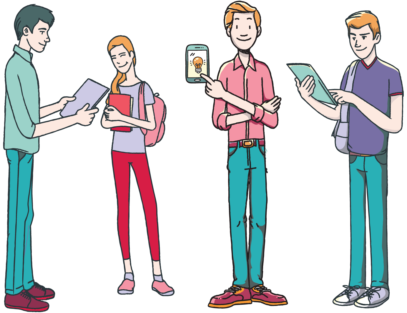 Künstlerische Darstellung Gruppe von Schülerinnen und Schüler